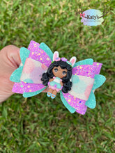 Load image into Gallery viewer, Aqua Bunny Ears Girl clay bow
