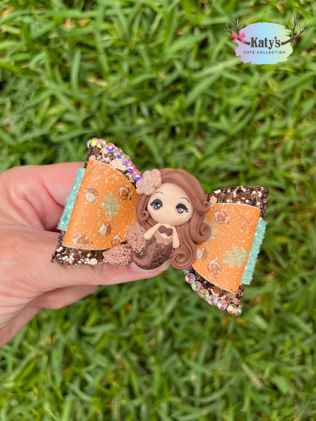 Fall Mermaid mini clay bow