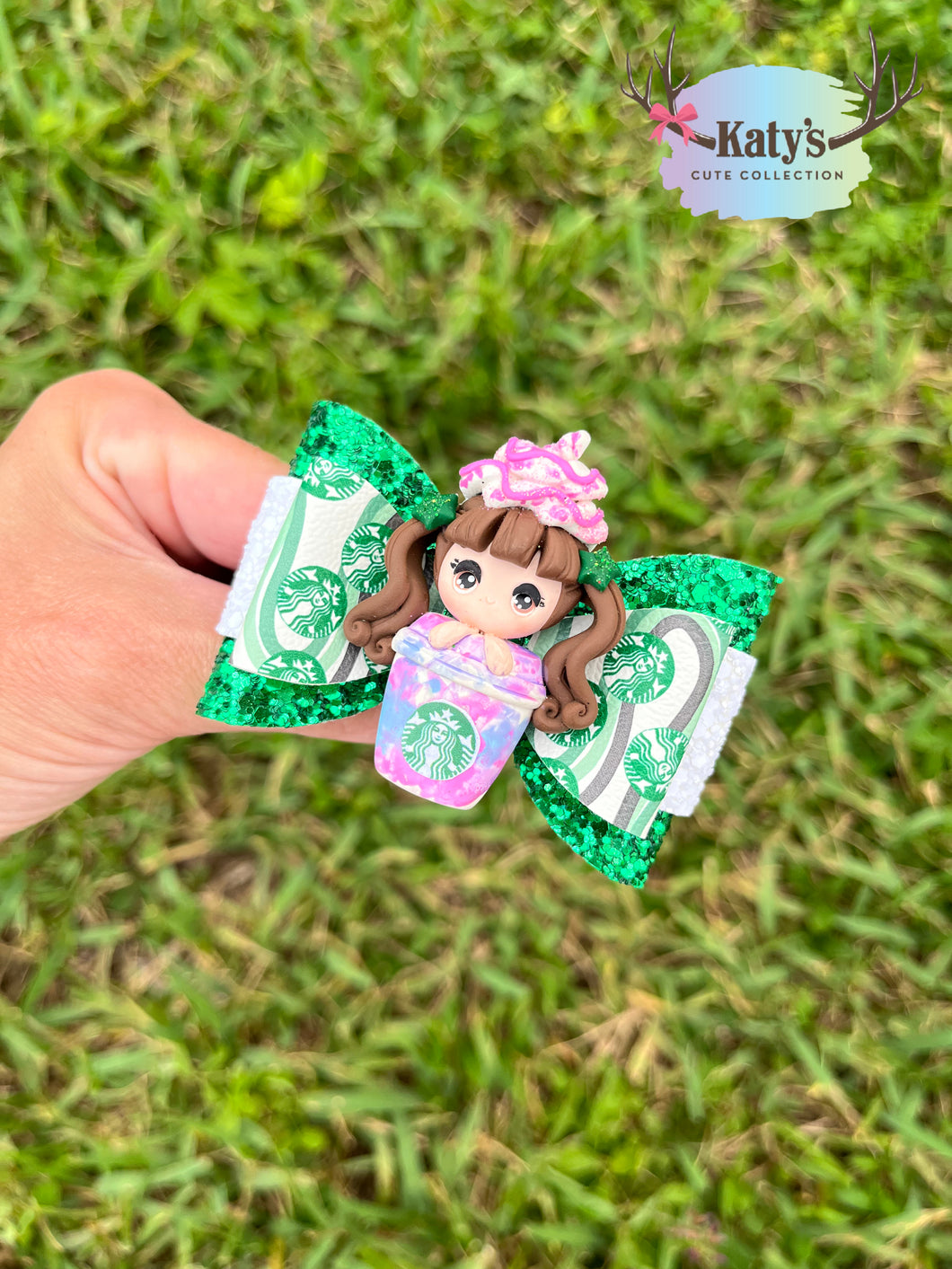 Coffee Drink Girl mini clay bow