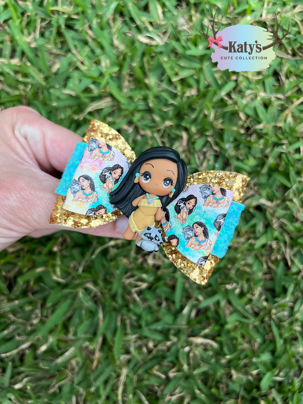 Native American Princess & Raccoon mini clay bow