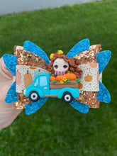 Load image into Gallery viewer, Pumpkin Truck Girl clay bow
