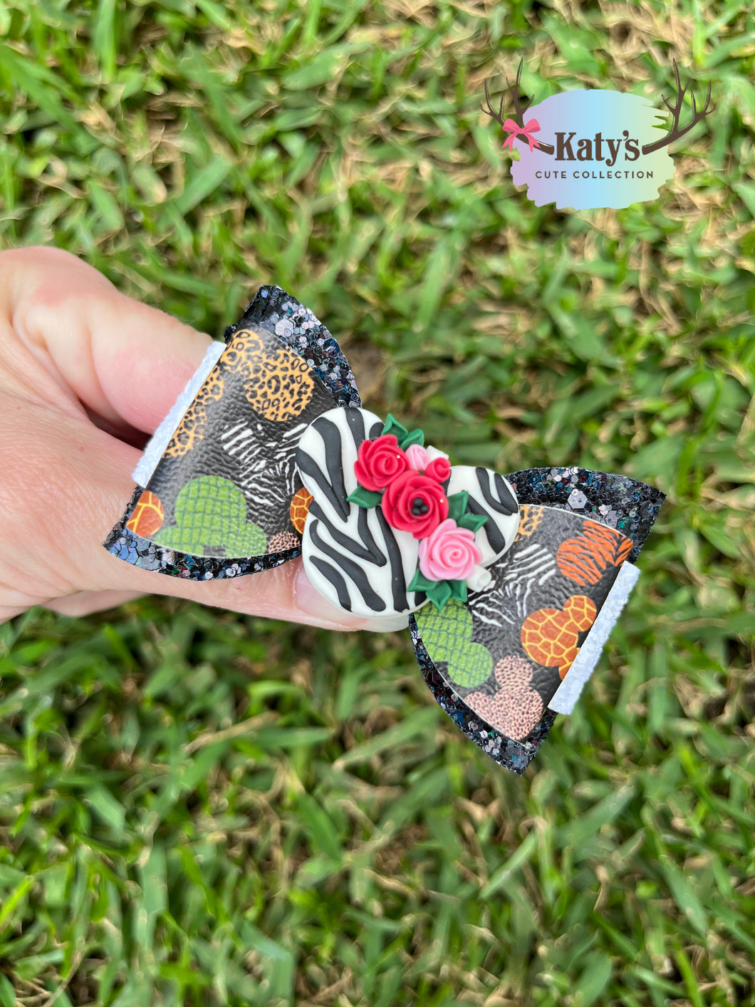 Zebra Mouse Ears mini clay bow