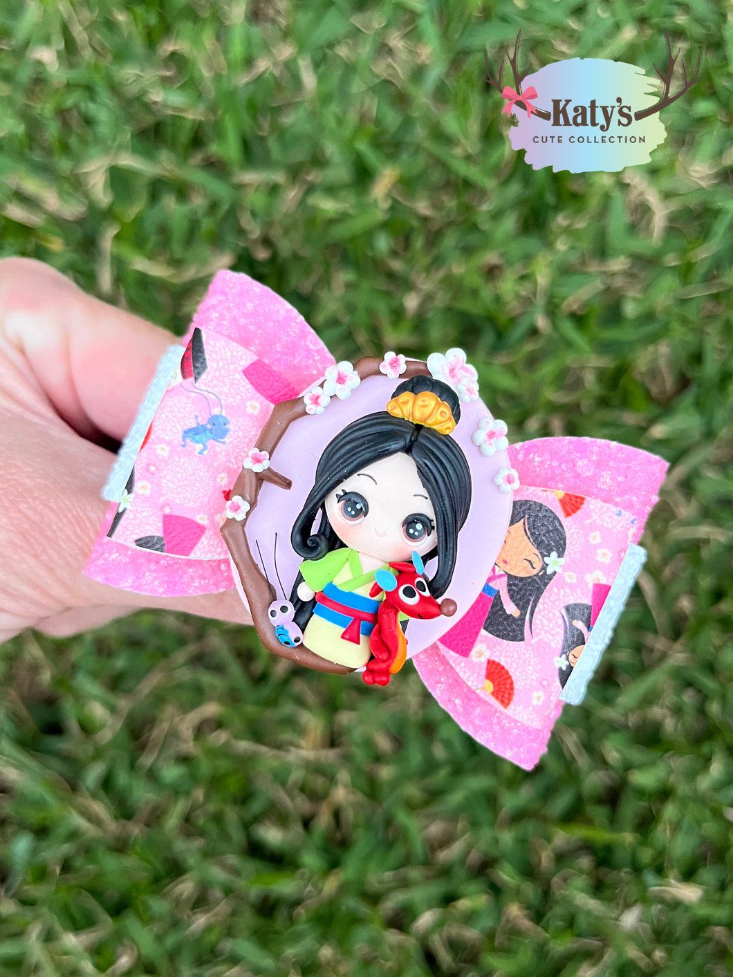 Warrior Princess & Cherry Blossoms mini clay bow