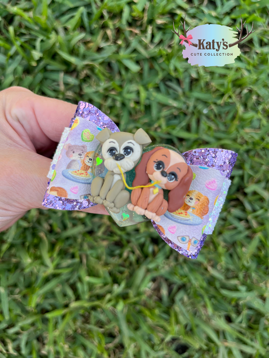 Dog Couple mini clay bow