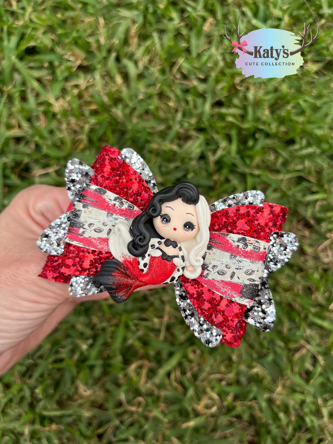 Puppy Villain Mermaid clay bow