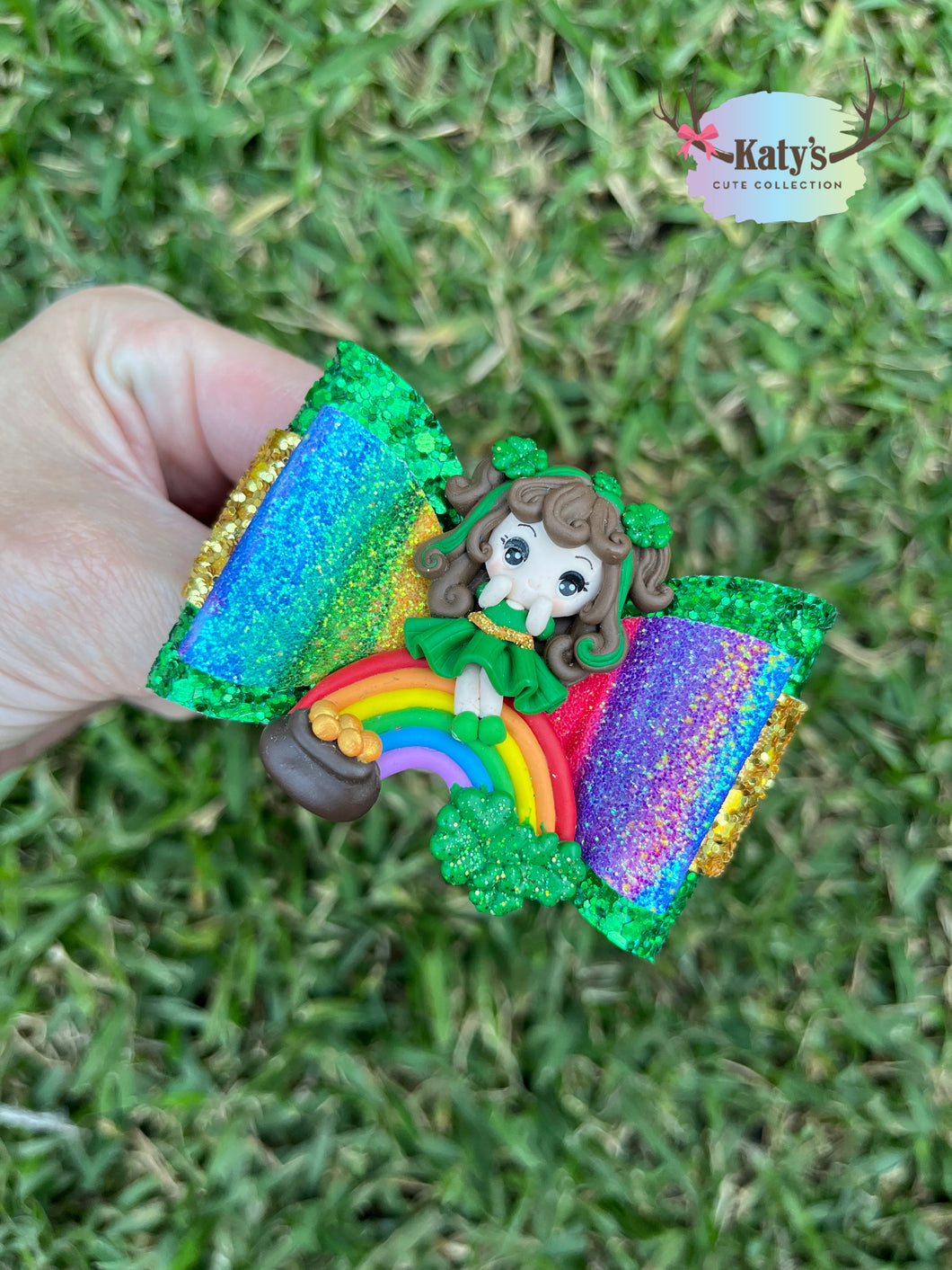 Lucky Rainbow Girl mini clay bow