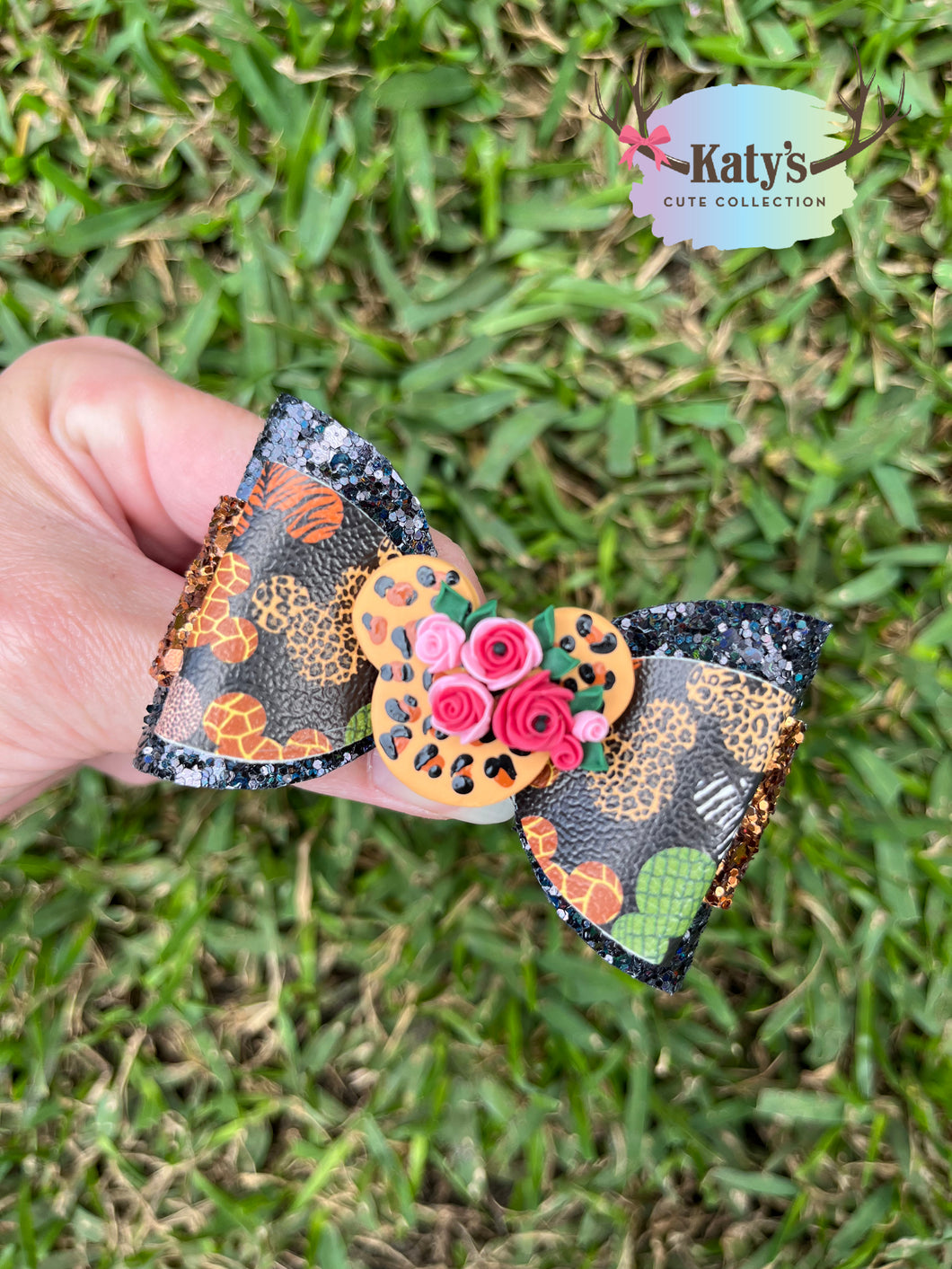 Cheetah Mouse Ears mini clay bow