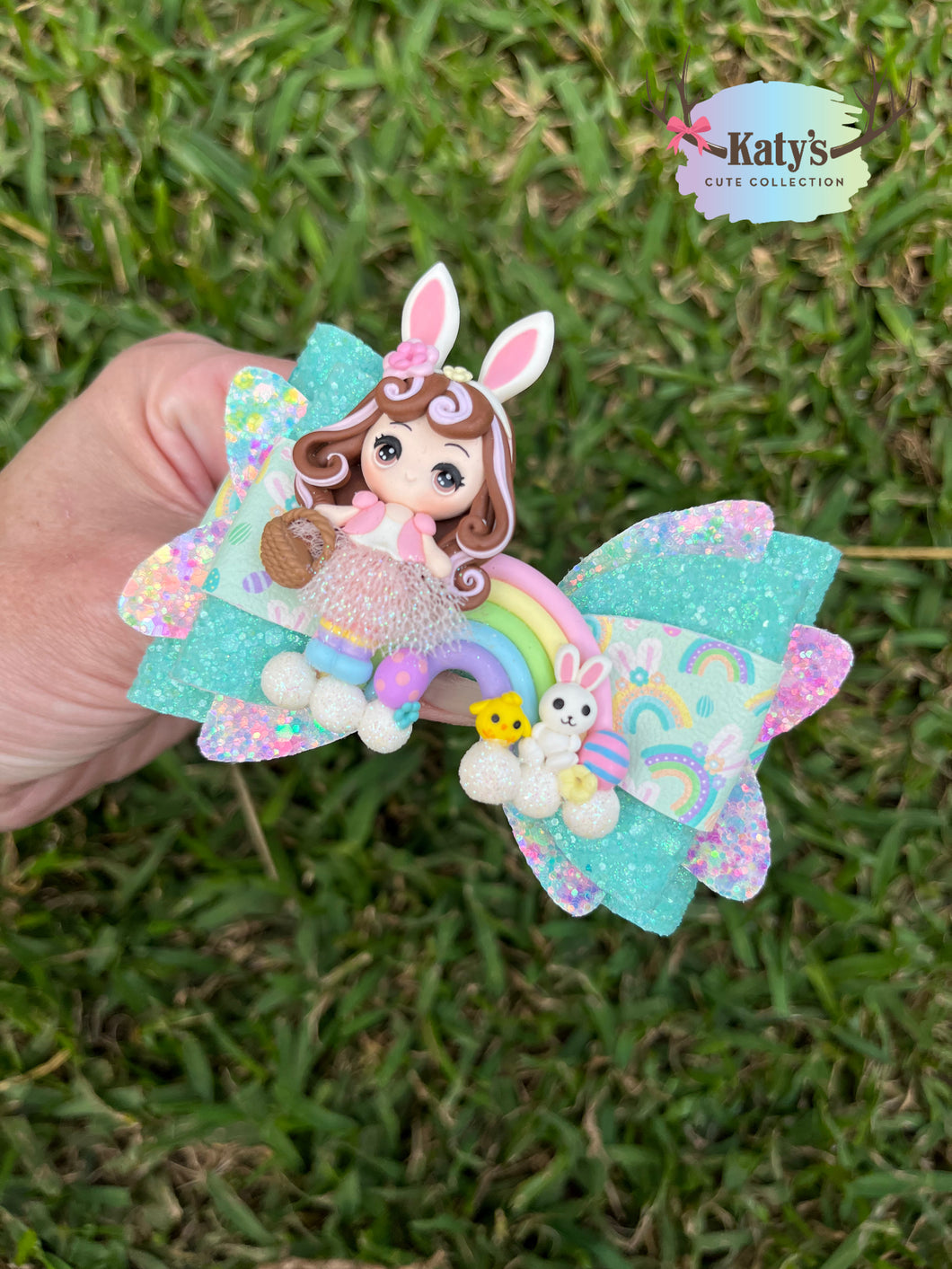 Bunny Rainbow Girl clay bow