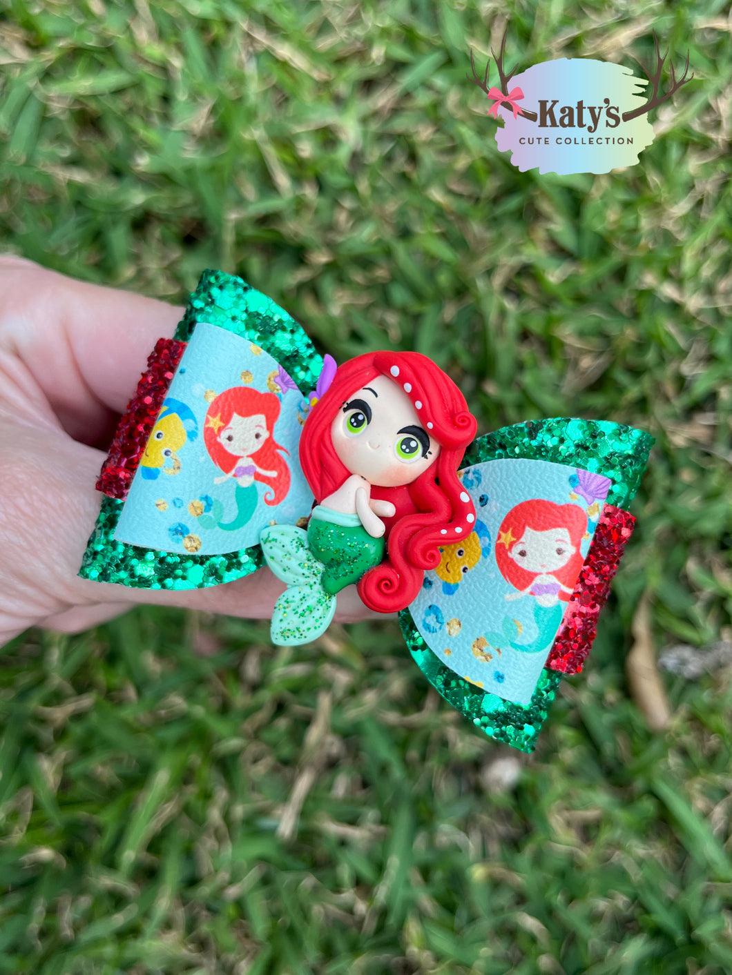Mermaid Princess mini clay bow