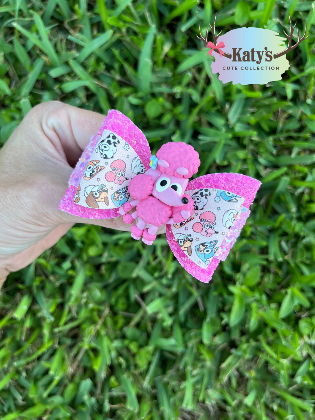 Pink Poodle mini clay bow