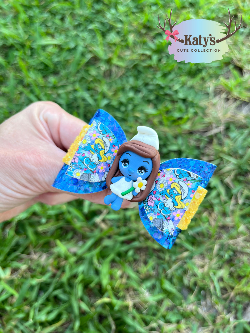 Blue Girl mini clay bow