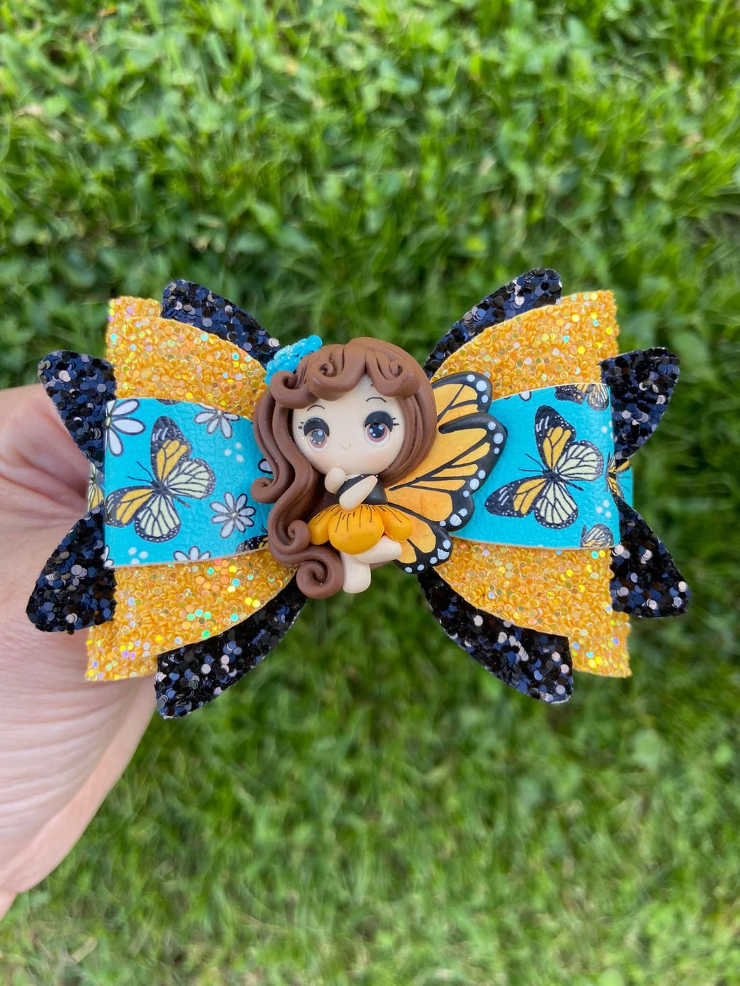 Monarch Butterfly Girl clay bow