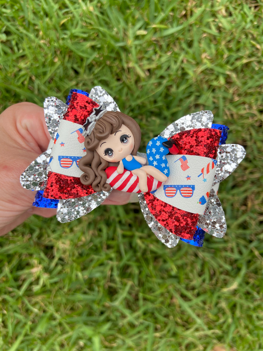 Patriotic Pool Girl clay bow