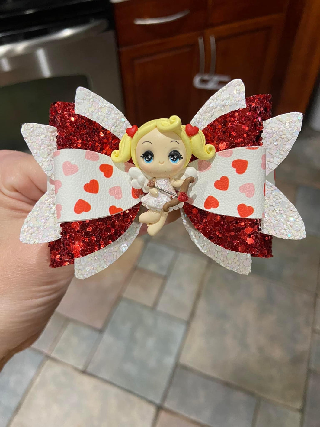 Blonde Cupid Girl clay bow