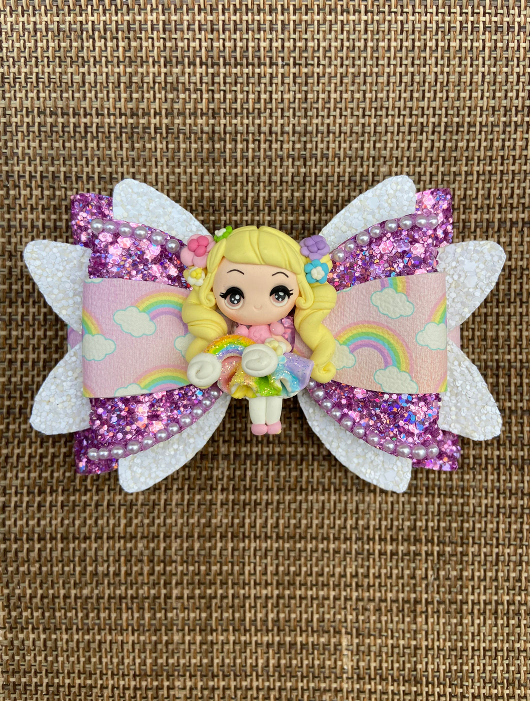 Pastel Rainbow Girl clay bow