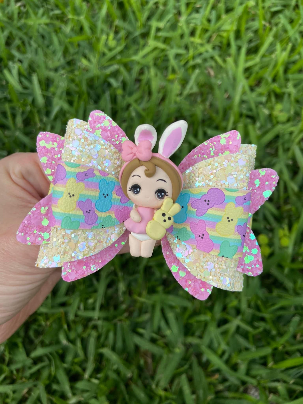 Yellow Peep Girl clay bow