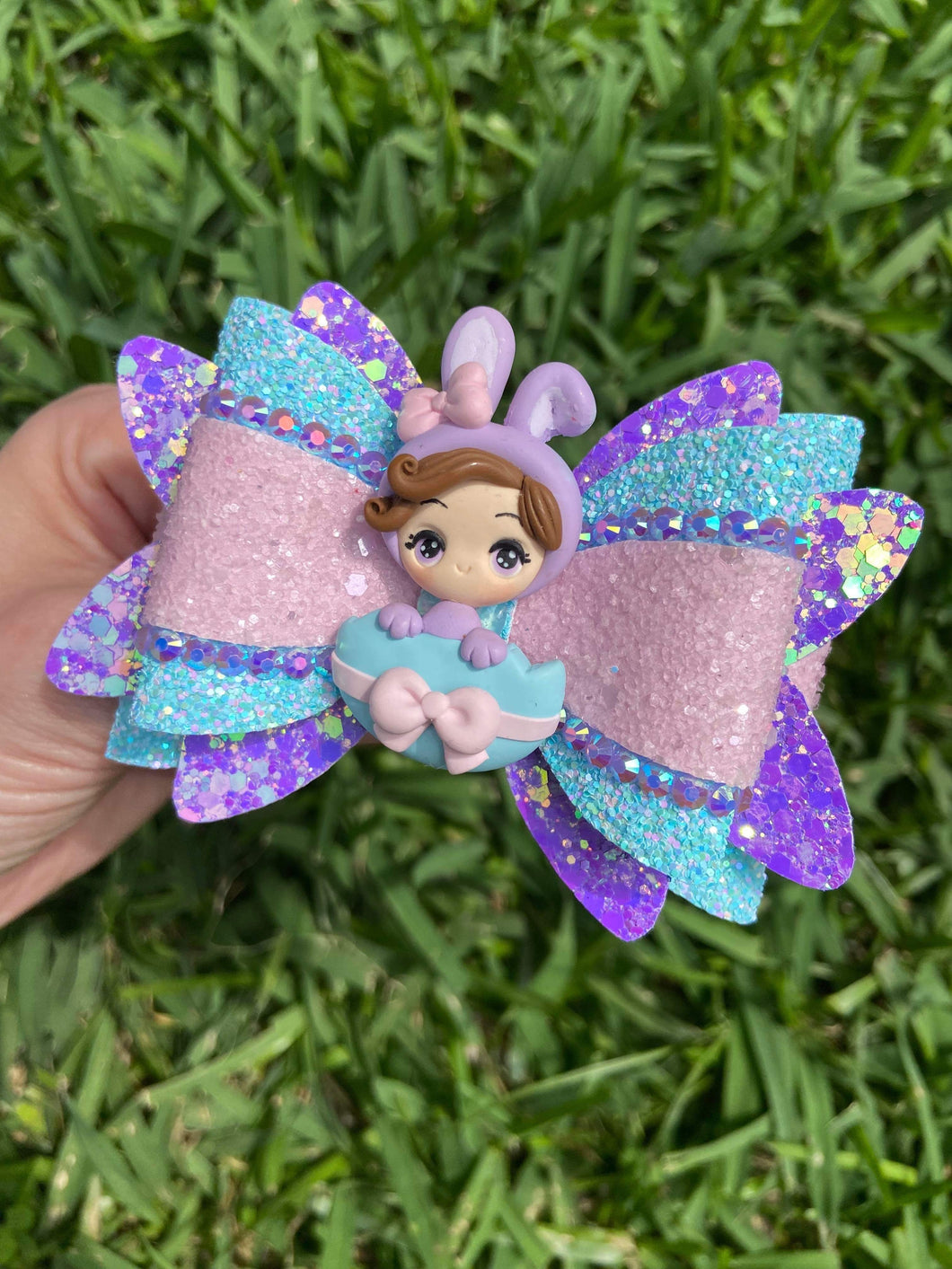 Bunny Egg Girl clay bow