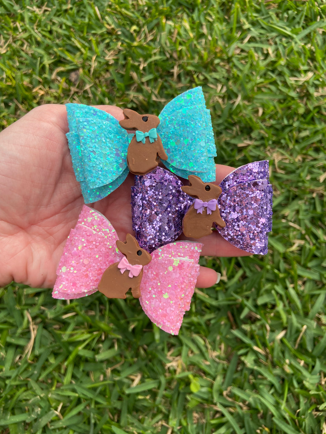 Chocolate Bunny mini clay bows