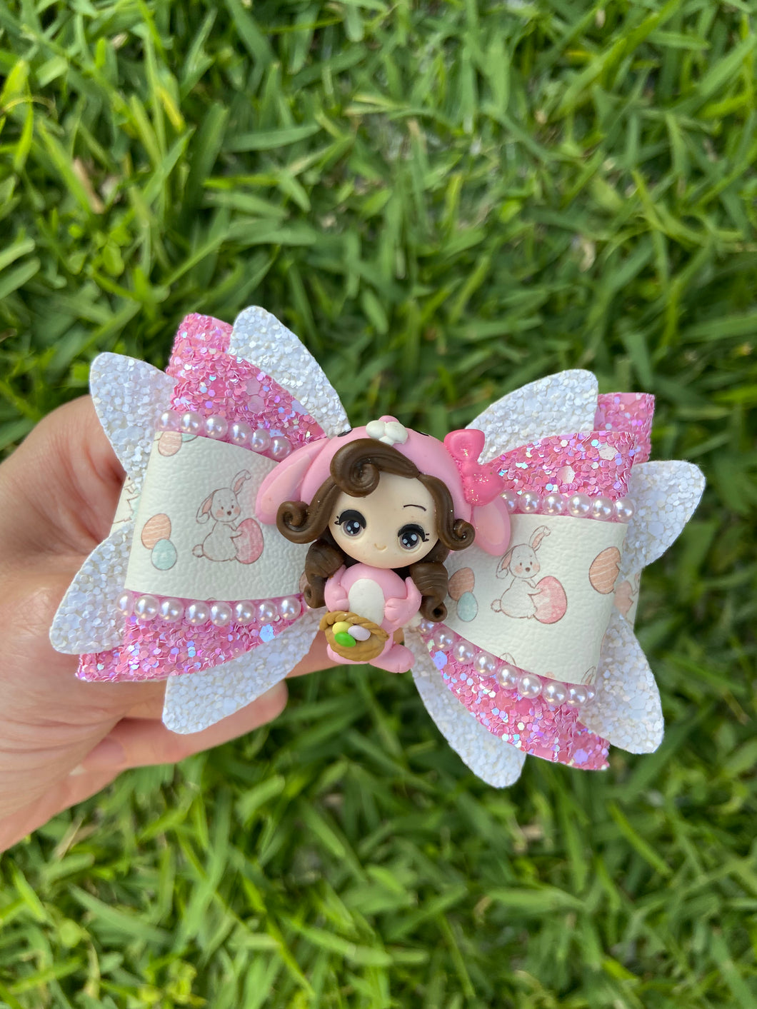 Pink Bunny Girl clay bow