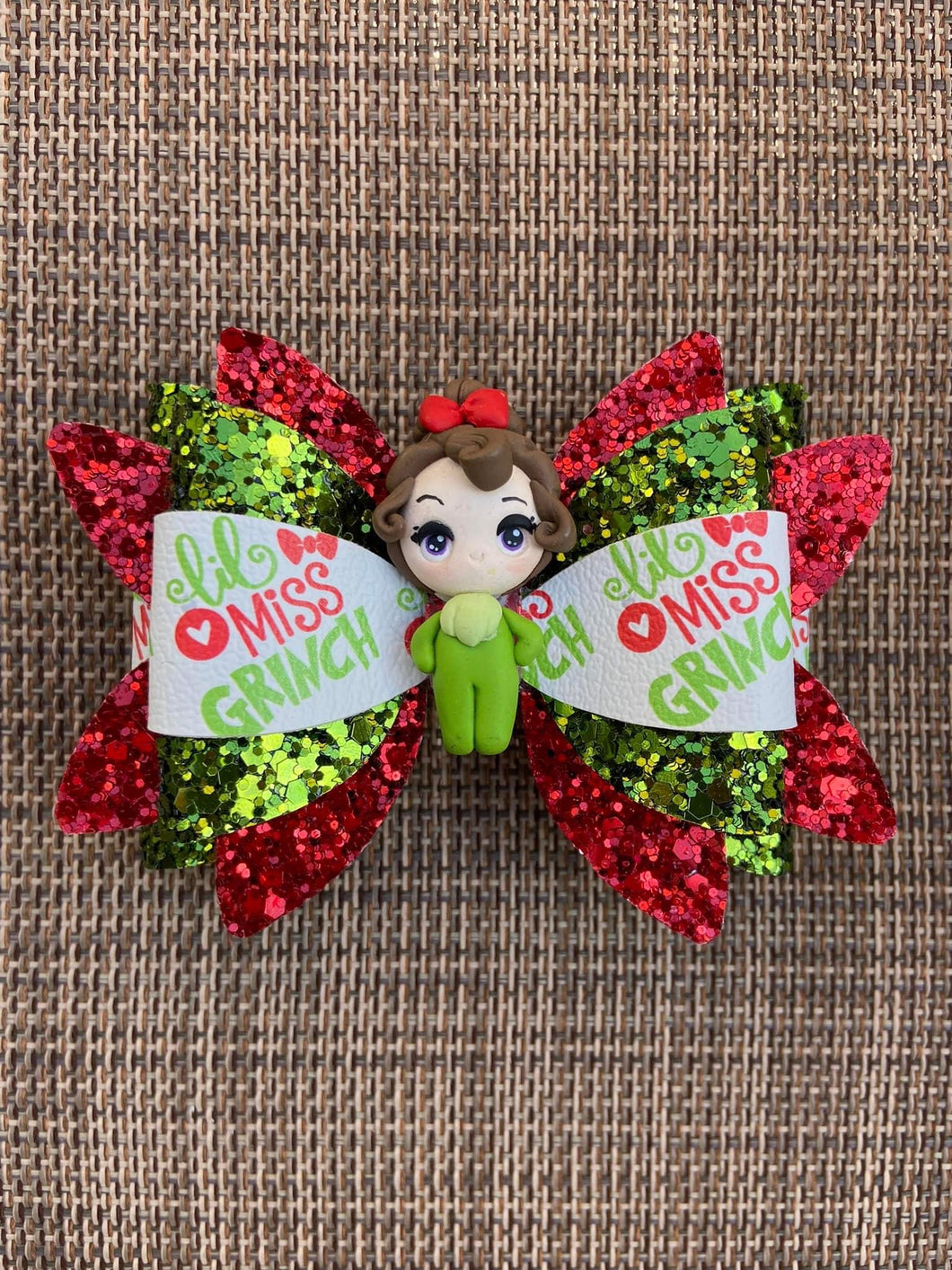 Lil Miss Grinch clay bow