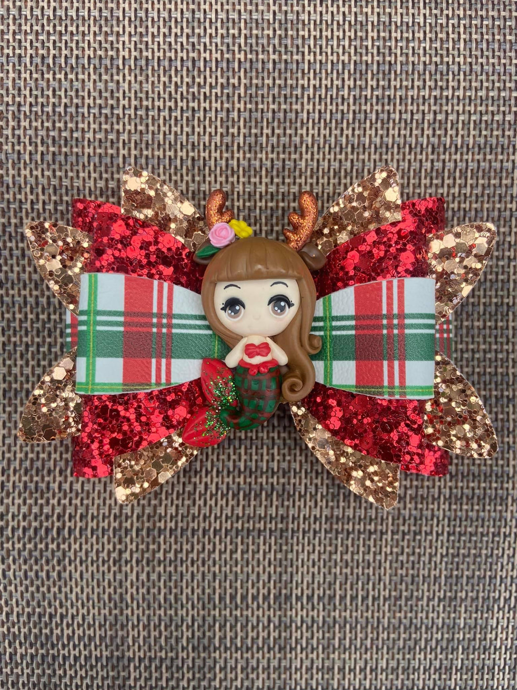 Plaid Christmas Mermaid clay bow
